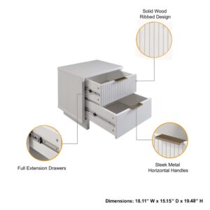 Manhattan Comfort 3-Piece Granville Modern Solid Wood Tall Narrow Chest, Double Dresser, and Nightstand Set in White