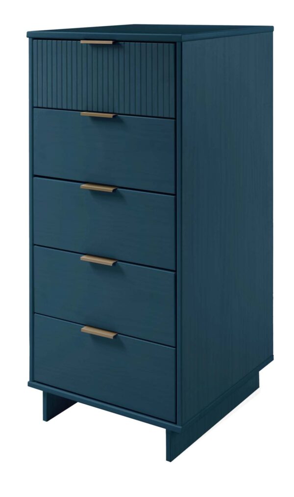 Manhattan Comfort 3-Piece Granville Modern Solid Wood Tall Narrow Chest, Double Dresser, and Nightstand Set in Midnight Blue