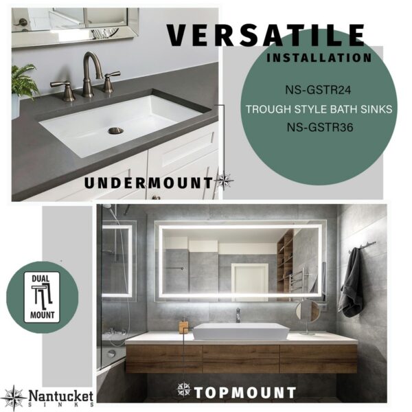 Nantucket Sinks NS-GSTR24 Glacierstone 24 Inch Rectangle White Bathroom Sink