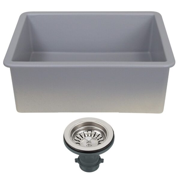 Nantucket Sinks ISFC24GR-SB1 Island 23 1/2 Inch Single Bowl Fireclay Dualmount Kitchen Sink - Matte Grey