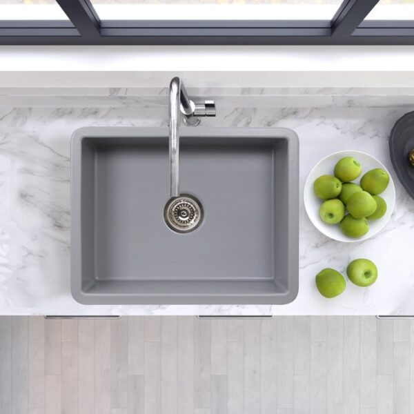 Nantucket Sinks ISFC24GR-SB1 Island 23 1/2 Inch Single Bowl Fireclay Dualmount Kitchen Sink - Matte Grey