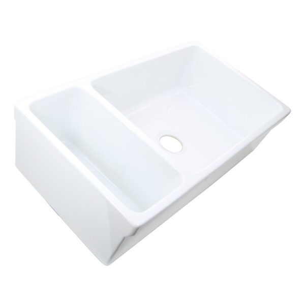 Nantucket Sinks ISFCGW35X19DBSO Island 35 1/2 Inch Double Bowl Fireclay Undermount and Apron Kitchen Sink - White