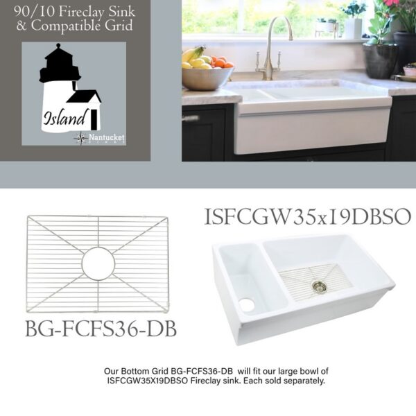 Nantucket Sinks ISFCGW35X19DBSO Island 35 1/2 Inch Double Bowl Fireclay Undermount and Apron Kitchen Sink - White