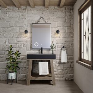 James Martin JM 165-V31.5-WTB Auburn 31 3/8 Inch Weathered Timber Console Vanity with Black Matte Mineral Composite Top