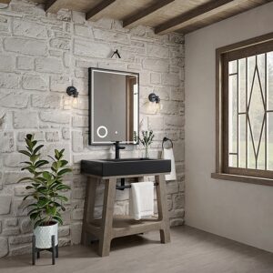 James Martin JM 165-V31.5-WTB Auburn 31 3/8 Inch Weathered Timber Console Vanity with Black Matte Mineral Composite Top