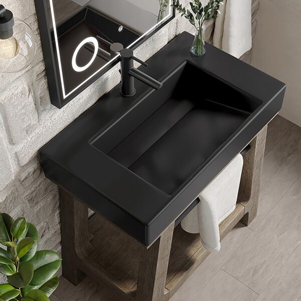 James Martin JM 165-V31.5-WTB Auburn 31 3/8 Inch Weathered Timber Console Vanity with Black Matte Mineral Composite Top