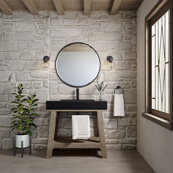 James Martin JM 165-V36-WTB Auburn 35 7/8 Inch Weathered Timber Console Vanity with Black Matte Mineral Composite Top