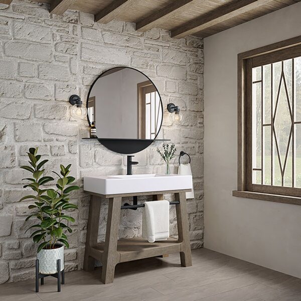 James Martin JM 165-V36-WTB Auburn 35 7/8 Inch Weathered Timber Console Vanity with Black Matte Mineral Composite Top