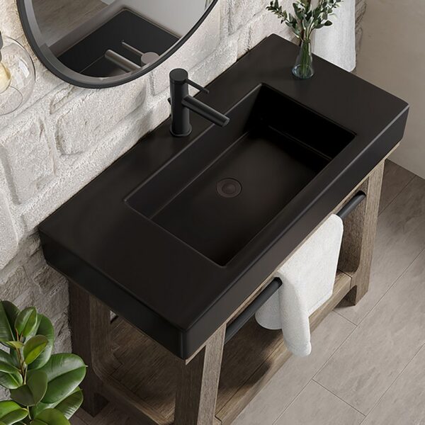 James Martin JM 165-V36-WTB Auburn 35 7/8 Inch Weathered Timber Console Vanity with Black Matte Mineral Composite Top