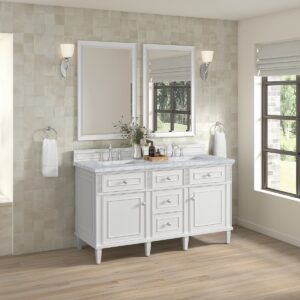 James Martin JM 424-V60D Lorelai 60 Inch Free-Standing Double Sink Bathroom Vanity with 3 CM Top