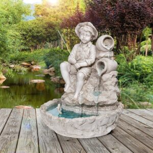 Design Toscano KY697 13 Inch Little Fisherman Garden Fountain