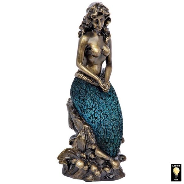 Design Toscano KY79038 6 1/2 Inch Oceans Mermaid Mosaic Glass Lamp