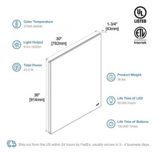 Blossom LED M2 3036 Beta 30 Inch LED Mirror with Frosted Sides