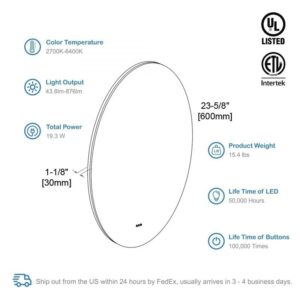 Blossom LED M3 R24 Orion 23 5/8 Inch Round LED Mirror with Frosted Side