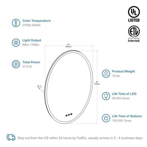 Blossom LED M6 2030 20 Inch Oval LED Mirror