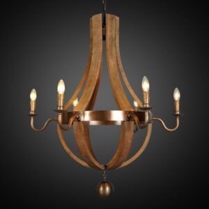 Legion Furniture LR3051-35 35 Inch Iron Chandelier in Antique Brass Wood with Natural Old Wood