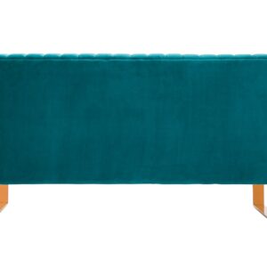 Manhattan Comfort Trillium 57.48 in. Aqua Blue and Gold Velvet 2-Seater Loveseat