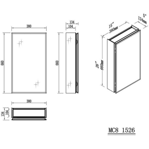 Blossom MC8 1526 15 W x 26 H Inch Aluminum Medicine Cabinet with Mirror