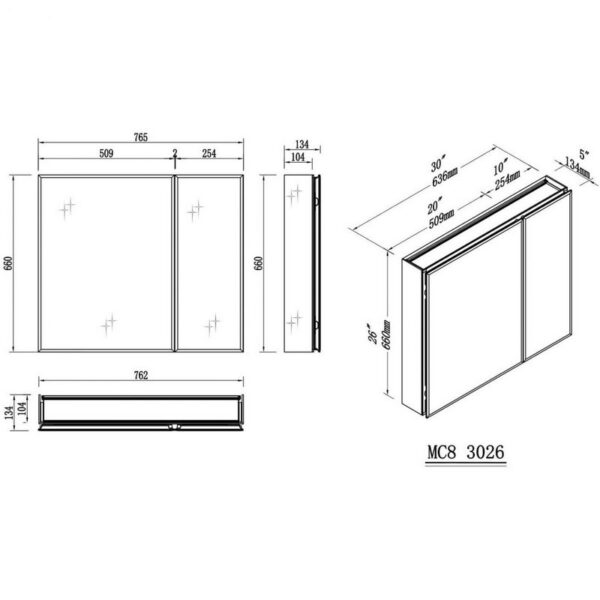 Blossom MC8 3026 30 W x 26 H Inch Aluminum Medicine Cabinet with Mirror