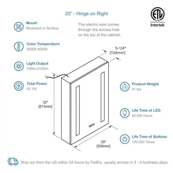 Blossom MCL1 2032 Pillar 20 Inch LED Medicine Cabinet