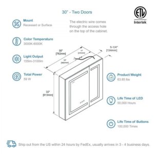 Blossom MCL2 3032 Asta 30 Inch LED Medicine Cabinet