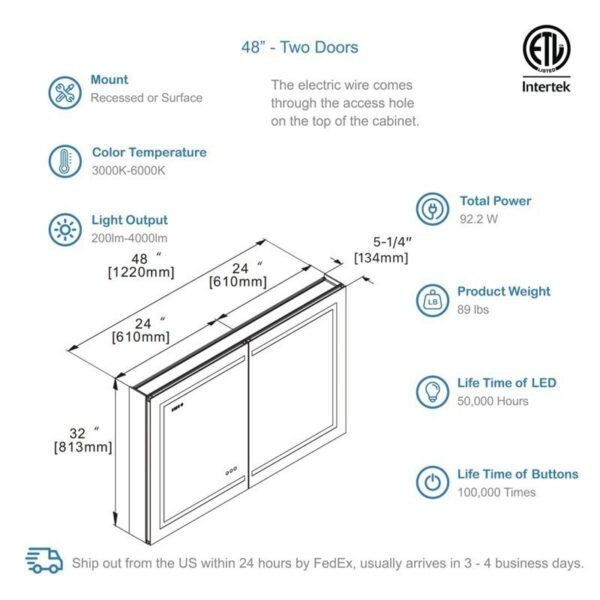 Blossom MCL2 4832 Asta 48 Inch LED Medicine Cabinet