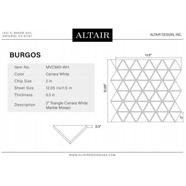 Altair MVCM01-WH Burgos 12 Inch x 11 1/2 Inch Marble Mosaic Floor and Wall Tile - 11 Pieces