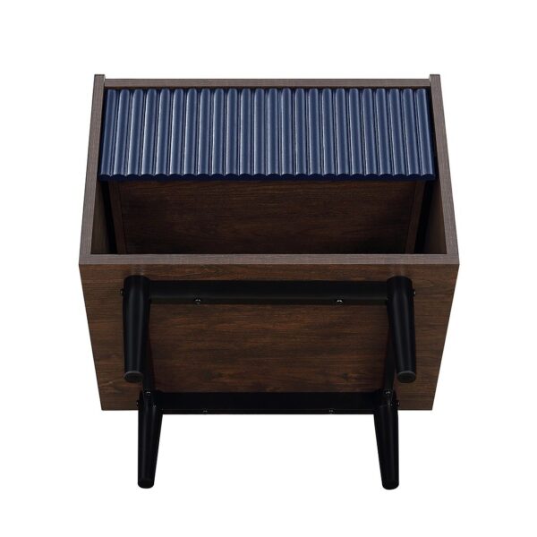 Manhattan Comfort Duane Modern Ribbed Nightstand with Full Extension Drawer in Dark Brown and Navy Blue