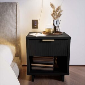 Manhattan Comfort Granville Modern Nightstand 1.0 with 1 Full Extension Drawers in Black