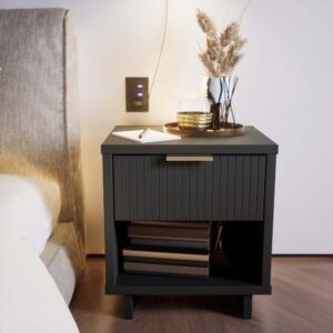 Manhattan Comfort Granville Modern Nightstand 1.0 with 1 Full Extension Drawers in Dark Grey