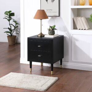 Manhattan Comfort Stanton Modern Nightstand with 2 Full Extension Drawers and Solid Wood Legs in Black