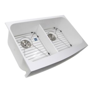 Nantucket Sinks NS-GSEZA32D Retrofit 31 Inch Glacierstone Double Bowl EZ Apron Kitchen Sink in White