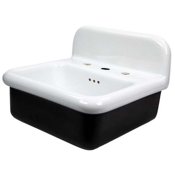 Nantucket Sinks NS-VCDM20-BLKW Victorian 19 1/2 Inch Single Bowl Fireclay Wallmount Bathroom Sink - White/Black