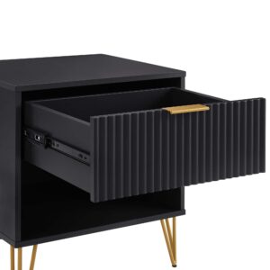 Manhattan Comfort DUMBO 1.0 Modern Nightstand with 1 Drawer and Metal Feet in Black