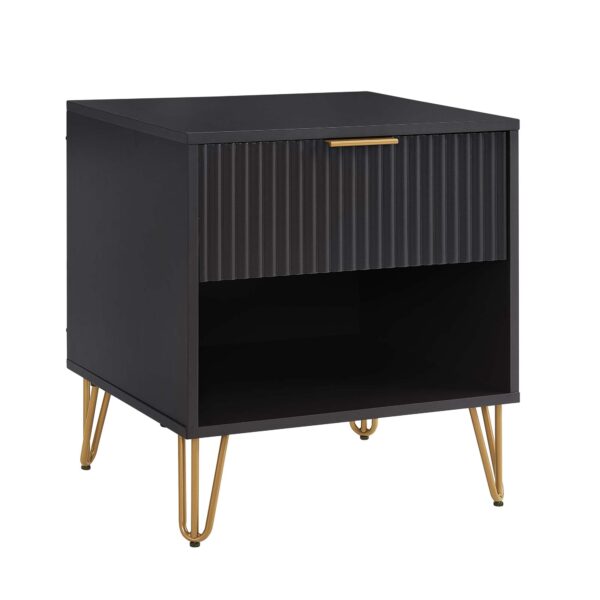 Manhattan Comfort DUMBO 1.0 Modern Nightstand with 1 Drawer and Metal Feet in Black