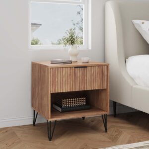 Manhattan Comfort DUMBO 1.0 Modern Nightstand with 1 Drawer and Metal Feet in Golden Brown