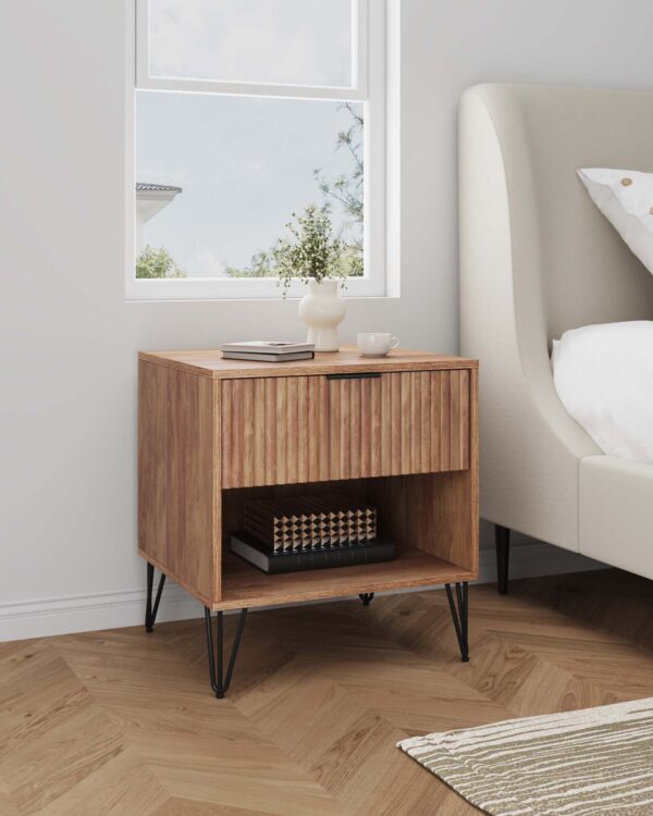 Manhattan Comfort DUMBO 1.0 Modern Nightstand with 1 Drawer and Metal Feet in Golden Brown