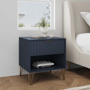 Manhattan Comfort DUMBO 1.0 Modern Nightstand with 1 Drawer and Metal Feet in Midnight Blue