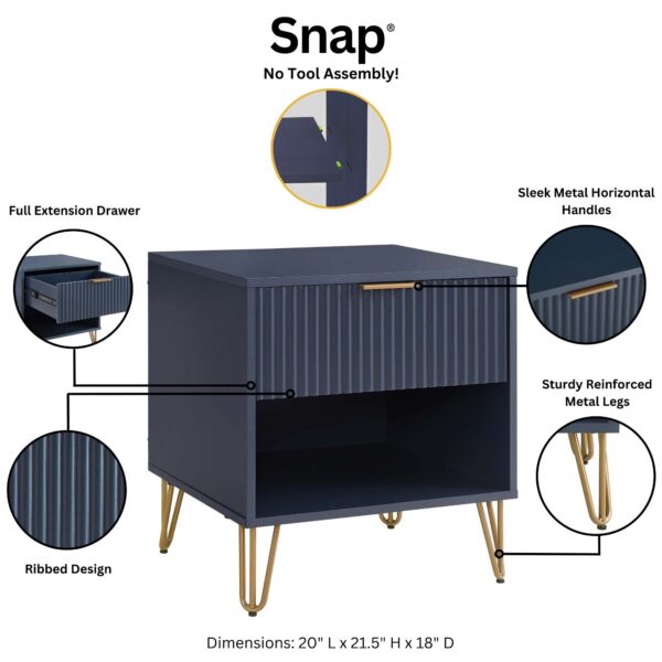 Manhattan Comfort DUMBO 1.0 Modern Nightstand with 1 Drawer and Metal Feet in Midnight Blue