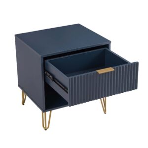 Manhattan Comfort DUMBO 1.0 Modern Nightstand with 1 Drawer and Metal Feet in Midnight Blue