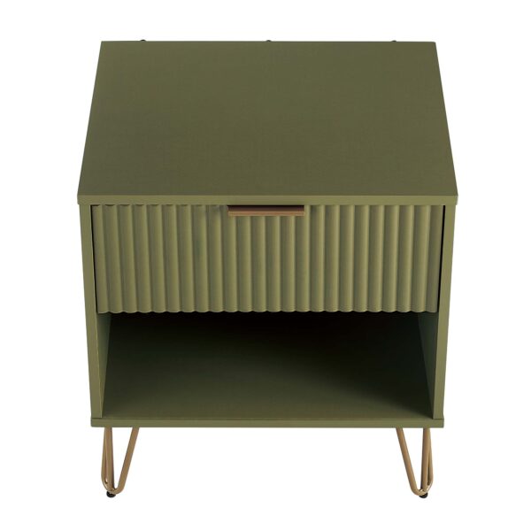 Manhattan Comfort DUMBO 1.0 Modern Nightstand with 1 Drawer and Metal Feet in Olive Green