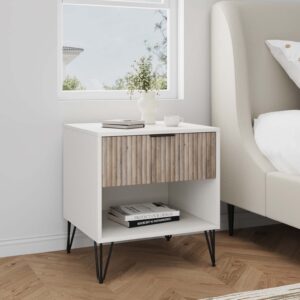 Manhattan Comfort DUMBO 1.0 Modern Nightstand with 1 Drawer and Metal Feet in White and Rustic Grey