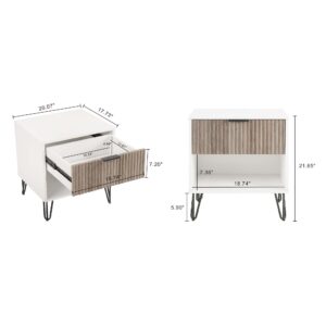 Manhattan Comfort DUMBO 1.0 Modern Nightstand with 1 Drawer and Metal Feet in White and Rustic Grey