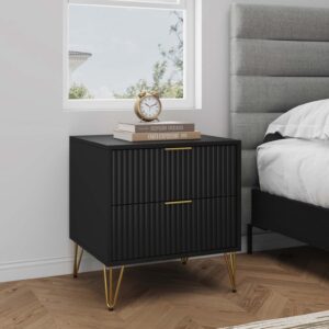 Manhattan Comfort DUMBO 2.0 Modern Nightstand with 2 Drawer and Metal Feet in Black