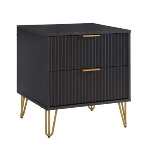 Manhattan Comfort DUMBO 2.0 Modern Nightstand with 2 Drawer and Metal Feet in Black