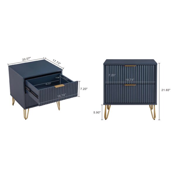 Manhattan Comfort DUMBO 2.0 Modern Nightstand with 2 Drawer and Metal Feet in Midnight Blue