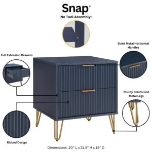 Manhattan Comfort DUMBO 2.0 Modern Nightstand with 2 Drawer and Metal Feet in Midnight Blue