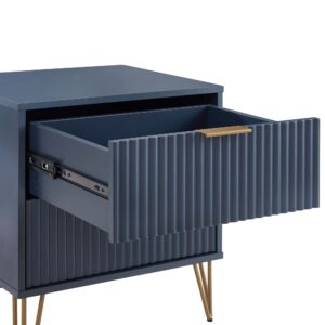 Manhattan Comfort DUMBO 2.0 Modern Nightstand with 2 Drawer and Metal Feet in Midnight Blue