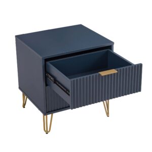 Manhattan Comfort DUMBO 2.0 Modern Nightstand with 2 Drawer and Metal Feet in Midnight Blue