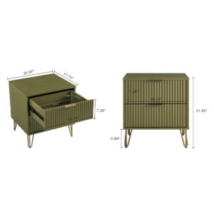 Manhattan Comfort DUMBO 2.0 Modern Nightstand with 2 Drawer and Metal Feet in Olive Green